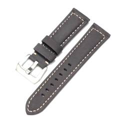 Qgsaghty Echtes Lederarmband Herren Damen Crazy Horse Ledergürtel 20mm 22mm 24mm 26mm Uhrenarmband, Grau-Silber, 20mm von Qgsaghty