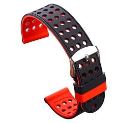 QiaoJun Uhrenarmband,UhrenarmbäNder Silikon Silikonkautschuk Uhr Band Strap sport atmungsaktive atmungsband für frauen männer armbands armband 18 20 22 24mm(Black and Red,18mm) von QiaoJun