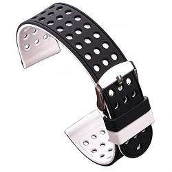 QiaoJun Uhrenarmband,UhrenarmbäNder Silikon Silikonkautschuk Uhr Band Strap sport atmungsaktive atmungsband für frauen männer armbands armband 18 20 22 24mm(Black and White,18mm) von QiaoJun