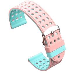 QiaoJun Uhrenarmband,UhrenarmbäNder Silikon Silikonkautschuk Uhr Band Strap sport atmungsaktive atmungsband für frauen männer armbands armband 18 20 22 24mm(Pink and Blue,18mm) von QiaoJun