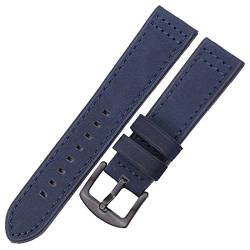 QiaoJun Uhrenarmband,Uhrenarmband Leder Leder Uhren Bands Armband Schwarz Blau Grau Braun Uhrenarmband Für Frauen Männer 18 20mm 22mm 24mm Armband(Blue black buckle,18mm) von QiaoJun