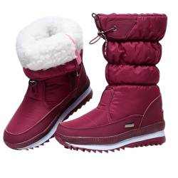 Damen Schneestiefel, Leichtgewichtige Warme Kunstpelz Gefüttert Wasserdicht Winter Mid Calf Stiefel Winterstiefel Damen Wasserdicht Gefüttert Schneestiefel Rutschfeste Winter Schuhe Trekking Stiefel von Qidures