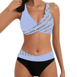 Bikini Damen Wickeloptik Push Up Bademode Set V Ausschnitt Zweiteiliger Badeanzug Strandmode Zweiteilige Triangel Unterbrustband Swimsuit Bikini Set Weicher Bequemer Schulterfreier Badeanzug von QinMMSPORTS