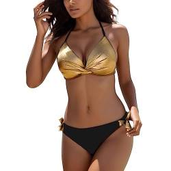 QinMMSPORTS Damen Push Up Bikini Set Crossover Bikini Zweiteiler Badeanzug Sexy V Ausschnitt Bikini High Waist Bademode Bandeau Bikini Damen Push Up Zweiteilige Badeanzug Bademode Bikini Set von QinMMSPORTS