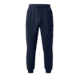 QinMMSPORTS Jogginghose Herren Baumwolle Sporthose Herren Lang mit Reissverschluss Taschen (Marine, XXXL) von QinMMSPORTS