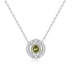 Geburtsstein Anhänger Halskette Damen - 925 Sterling Silber August Peridot Halskette mit Zirkonia | Fashion Birthstone Schmuck | Mode Geburtstag Geschenke für Frauen Mädchen Bff（Verstellbare Kette ） von Qings