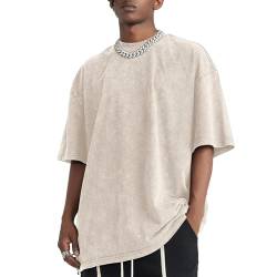 Qiqilyly Oversized Heavy Basic Tshirt Herren Retro Baumwolle Shirts MäNner Vintage Oversize Lockere Hip Hop T-Shirt Sommer Kurzarm Baggy Tops(Apricot,2XL) von Qiqilyly