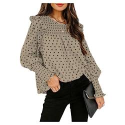 Long Sleeve Tops Women Casual Polka Dot Dot Print Ruffle Bluse Laternenhülle Chiffon Shirts Top von Qiribati