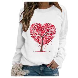 Qiribati Pullover Sweatshirt für Frauen Valentinstag Sweatshirts Herzbaumdruck Jumper Langarmtunika Tops von Qiribati