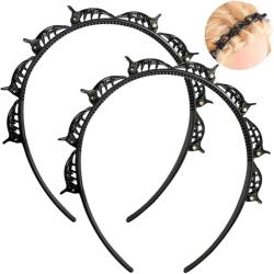 Haarreif Mit Klammern, 2 Stück Haarreifen mit Klammern Twist Braid Headband, Frisurenhilfe Haarreif Rutschfeste, Haarnadeln Friseurbedarf,elegantes Stirnband für Frauen und Mädchen(Schwarz) von Qooloo