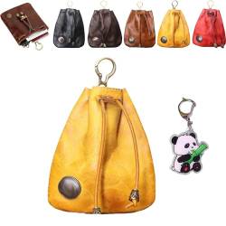 Handmade Cowhide Retro Storage Bag, Cowhide Retro Drawstring Pouch, Medieval Coin Pouch for Coins Cash Credit Card (Yellow) von Qosneoun