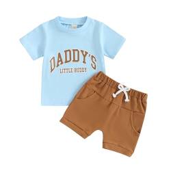 Qsurluck Säugling Baby Boy Outfit 2Pcs Sommer Kleidung Nette Plaid Print Kurzarm T Shirt Neugeborene Baumwolle Weiche Shorts (Sky Blue, 6-12 Months) von Qsurluck