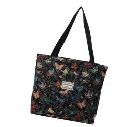 Einzigartige Canvas-Tasche für Damen mit elegantem Muster, große Kapazität, Unterarmtaschen, Schultertasche, Business-Casual-Tasche, Schwarz , L von Qsvbeeqj