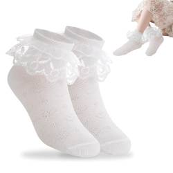 1 Paar MäDchen RüSchen Spitze Socken, Weiß Spitze Prinzessin Nette SüßE Socken FüR Damen MäDchen, Atmungsaktive Baumwolle KnöChelsocken Elegant Prinzessin Socken Trachtensocken für Frauen MäDchen von QttvbTna