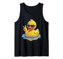 Retro Groovy gelbe Gummiente Peace Funny Duck Lovers Tank Top von Quacktastic Duck Party Outfit