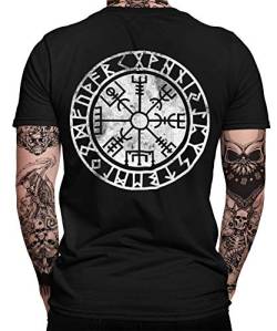 Berserker Wikinger Viking Valhalla Odin Thor Nordmann Wolf Nordische Mythologie Skal Norse B Herren Männer T-Shirt | Schwarz | L | Beidseitig von Quattro Formatee