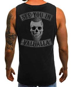 Quattro Formatee See You in Valhalla Wikinger Viking Odin Thor Nordmann Wolf Nordische Mythologie Skal Norse B Herren Männer Tank Top | Schwarz | L | Beidseitig von Quattro Formatee