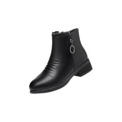 QzSSbii Damen-Stiefeletten, runder Zehenbereich, dicker niedriger Absatz, braune und schwarze Stiefel, Lederstiefel, himmlische Füße, seitlicher Reißverschluss, Kampfstiefel, Bikerstiefel für Damen, von QzSSbii