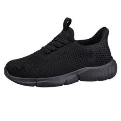 QzSSbii Herren-Freizeitschuhe, Damen-Sneaker, Sicherheitstrainer, Netzstoff, atmungsaktiv, dicke Sohle, bequeme Laufschuhe, flache Schuhe, Schnürschuhe, Herren-Sportschuhe, leicht und modisch, Schwarz von QzSSbii