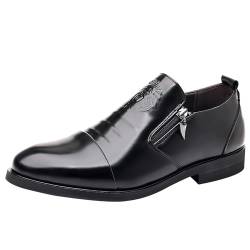 QzSSbii Herrenschuhe, bedruckt, Mönchschuhe für Herren, formelle Schuhe, Reißverschluss, Leder, Business-Oxford-Schuhe, rutschfest, Freizeitschuhe, Wanderschuhe, atmungsaktiv und langlebig, Schwarz , von QzSSbii