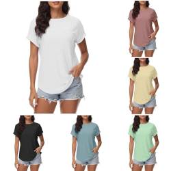 Damen T-Shirt Lochstickerei Bügelfrei Rundhalsausschnitt Bluse Oberteile Shirtbluse Sommer Frühling Modische Kleidung 2024 Lässige Elegant V-Ausschnitt Kurzarmbluse von Qzeanxy