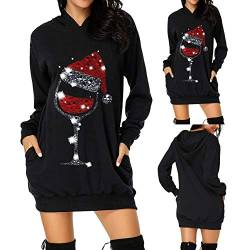 Weihnachtskleid Damen, Merry Christmas Hoodie Kleid Weihnachtspullover Weihnachtskleider Cartoon Rentier Print Kapuzenpullover Weihnachts Weihnachtspulli Sweater Weihnachtskleidung Sweatkleid Mädchen von Qzeanxy