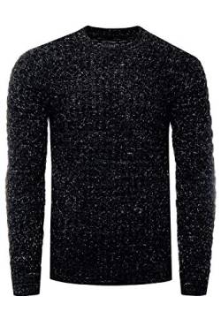 Herren Strick-Pullover Schwerer Grob-Strick Pullover Langarm Kontrast Strick Rundhals Pulli 367, Farbe:Schwarz, Größe:M von R-Neal