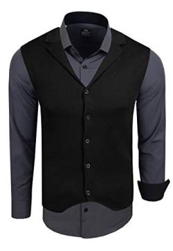 R-Neal Herren Hemd Weste Set Business Slim Fit Stretch Strick-Weste Anzug-Set Sakko Hemden 44/40, Farbe:Anthrazit, Größe:M von R-Neal