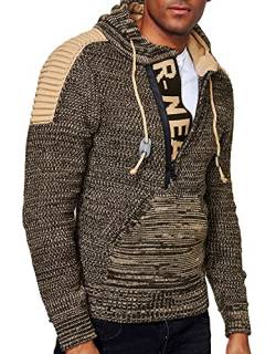 R-Neal Kapuzen-Pullover Herren Strick Pullover Kapuzensweater Pulli Hoodie Strickpullover Zipper Longseleeve Logo 290, Farbe:Khaki, Größe:L von R-Neal