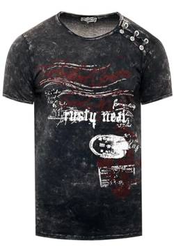 R-Neal T-Shirt Herren Seitliche Knopfleiste Oxid Washed mit Individuellem Front Print Stretch Streetwear Freizeit-Shirt 194, Farbe:Anthrazit, Größe:S von R-Neal