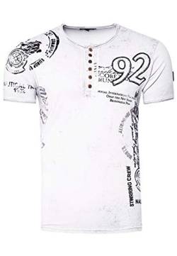 Rusty Neal Herren T-Shirt Rundhals Knopfleiste Tee Shirt Kurzarm Regular Fit Stretch 100% Baumwolle S M L XL XXL 3XL 241, Farbe:Weiß, Größe:M von R-Neal