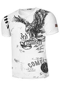 Rusty Neal Herren T-Shirt Rundhals USA Adler Tee Shirt Kurzarm Regular Fit Stretch 100% Baumwolle S M L XL XXL 3XL 235, Farbe:Weiß, Größe:2XL von R-Neal