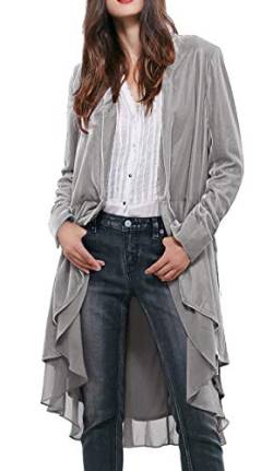 R.Vivimos Herbst Winter Damen Samt Rüschen Freizeitjacke Vintage Lang Mantel Langarm Kragenlos Schwalbenschwanz Blazer(Small,Silber) von R.Vivimos