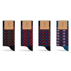RAFRAY Socks Cross Socken Geschenkbox - Premium Baumwolle - 4 Paar - Größe 40-44, Brown, Navy, Schwarz, 40-44 von RAFRAY