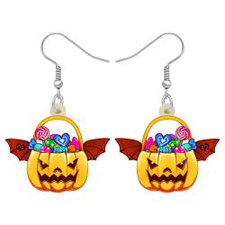 RAIDIN Acryl Halloween-Ohrringe für Damen Mädchen Terror Fledermaus Katze Hexe Geist Kürbis Sarg Schädel Skelett Ohrringe Schmuck für Party Geschenke (Kürbis A) von RAIDIN