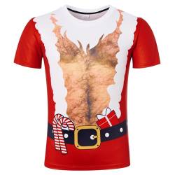 RAISEVERN Tshirt Herren Lustig Weihnachten Rot 3D Druck Coole Brusthaare Hässlich Männer Jugendliche Junge T-Shirt Party Geschenk Bekleidung, L von RAISEVERN