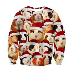 RAISEVERN Weihnachtspullover Christmas Sweater Männer Hamster Herren 3D Druck Damen Lustige Coole Weihnachtspulli Weihnachtsmütze Hässliche Party Geschenk, M von RAISEVERN