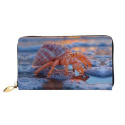 RAIZHE Beach Hermit Crabs Leder Geldbörse Wasserdicht Reißverschluss Design 12 Kreditkartenfächer 3 volle Taschen Bargeld Fächer Geldbörse für Frauen Weiche Brieftasche Münzbörse, Schwarz , von RAIZHE