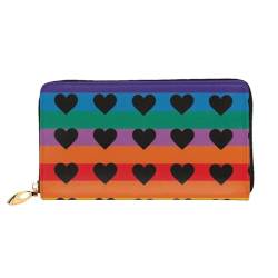 RAIZHE Proud Heart Rainbow Pattern Leather Wallet Waterproof Zip Design 12 Credit Card Slots 3 Full Pocket Cash Slots Purse for Women Soft Wallet Coin Wallet, Schwarz , Einheitsgröße von RAIZHE