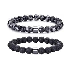 RANKEEF Perlenarmband Herren, 8 mm Perlenarmbänder Set, Stretch-Armbänder Herren, Verstellbares Schwarzes Kristall-Perlenarmband Perlen Armband Herren von RANKEEF