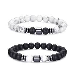 RANKEEF Perlenarmband Herren, 8 mm Perlenarmbänder Set, Stretch-Armbänder Herren, Verstellbares Schwarzes Kristall-Perlenarmband Perlen Armband Herren von RANKEEF