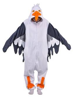 RANSUU Onesie Kostüm Möwe Relaxo Jumpsuit Erwachsene Pyjama Damen Herren Tier Vogel Seagull Schlafanzug Weihnachten Karneval Halloween HaiO-L von RANSUU