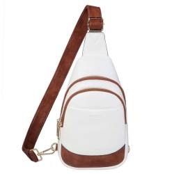 RAVUO Sling Bag Damen, Leder Brusttasche Rucksack Klein Frauen Brust Rucksack Kleine Umhängetasche Crossbody Bag für Outdoorsport Reise Weiß von RAVUO