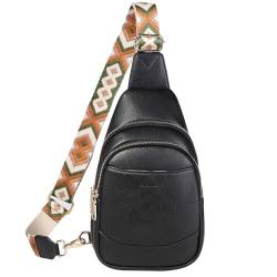 RAVUO Sling Bag Damen, Leder Brusttasche Rucksack Klein Frauen Brust Rucksack Kleine Umhängetasche Crossbody Bag für Outdoorsport Reise Schwarz von RAVUO