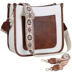 RAVUO Damen Handtasche Kleine, Umhängetasche Mittelgroß aus PU Leder Schultertasche für Frauen Crossbody Bags mit verstellbarem Farbigem Riemen,Weiß von RAVUO