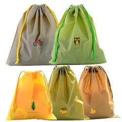 RDNKVB 5pcs Rucksack mit Kordelzug Turnbeutel Sportbeutel Gym Bag Mit Aussentasche Verstellbar Tunnelzug Gymsack für Damen Herren Kinder mit Innentasche für Sport und Reisen von RDNKVB