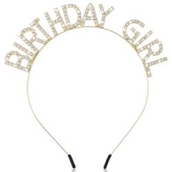 RDNKVB Mädchen Stirnband, Happy Birthday Geburtstag Kopfschmuck Bling Strass Haarband Prinzessin Tiara Zubehör für Frauen Mädchen Party Weihnachtsdekoration Kronen (Gold) von RDNKVB