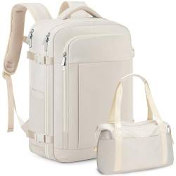 RDTGO Großer Reiserucksack für Damen und Herren, persönlicher Gegenstand, von Fluggesellschaften zugelassen, 43,2 cm Rucksack für Reisen, mit Reisetasche, Beige, Large, Reiserucksäcke von RDTGO