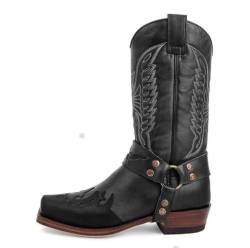 REBCACE Herren Ritterstiefel Stickerei Western Cowboy Stil Reitstiefel Große Hohe Stiefel Vintage Lange Stiefel Lässige Mode Reitschuhe,39,Black von REBCACE