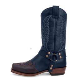 REBCACE Herren Ritterstiefel Stickerei Western Cowboy Stil Reitstiefel Große Hohe Stiefel Vintage Lange Stiefel Lässige Mode Reitschuhe,46,Blue von REBCACE